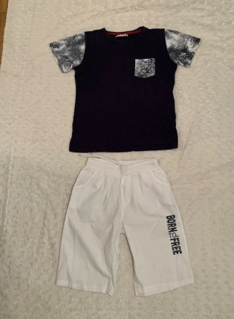 SET Shorts weiss und T-Shirt dunkelblau ENERGIERS Gr. 152