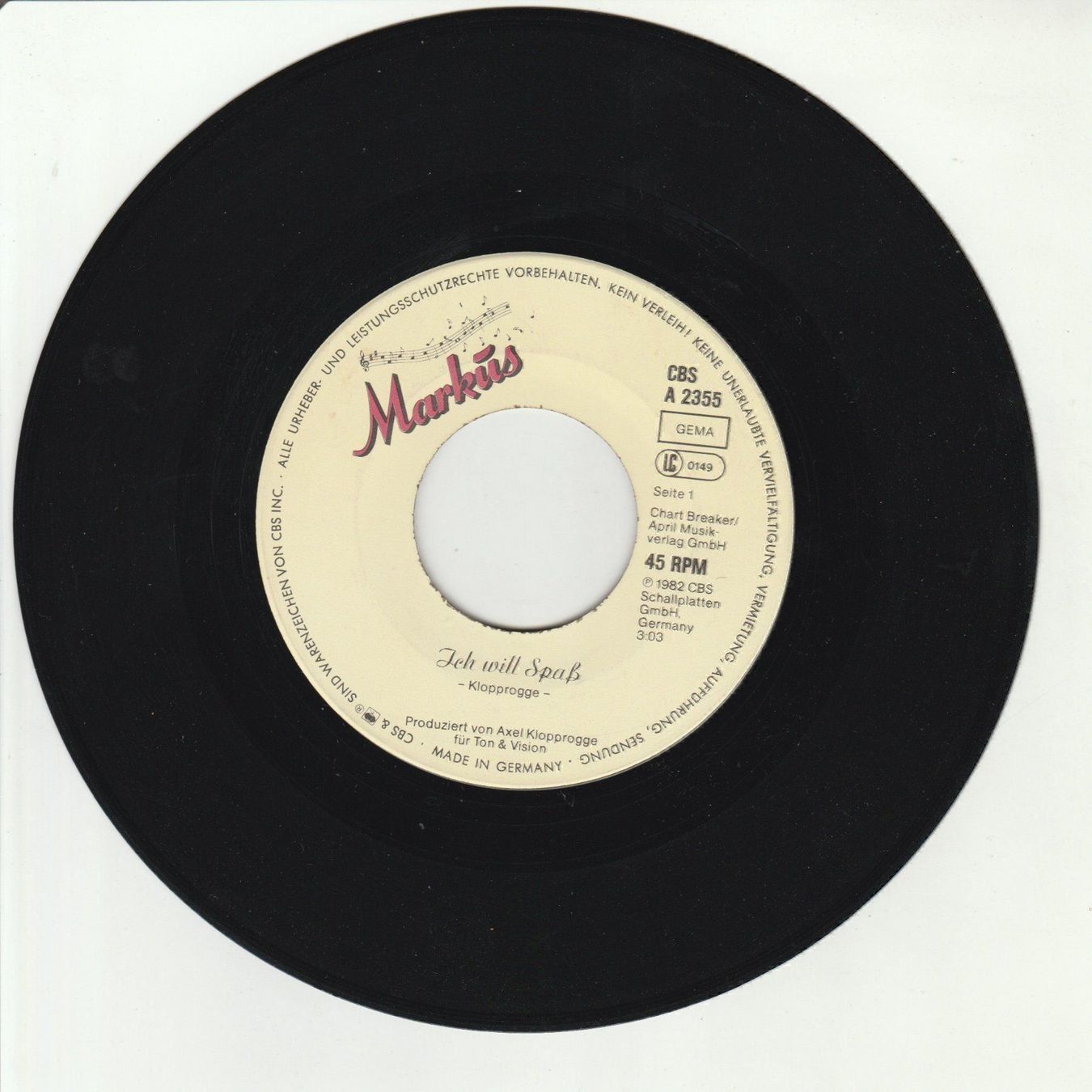 Dischi in vinile: Markus - Ich will Spass NDW 7" Vinyl – Usato da Tübach venduto da JamesStone 2