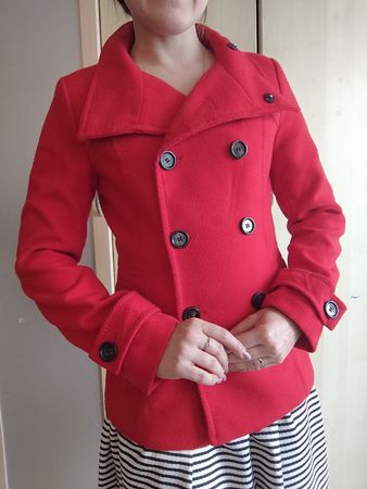 H&M Red Wool Blend Pea Coat, Size 34 Great Condition!