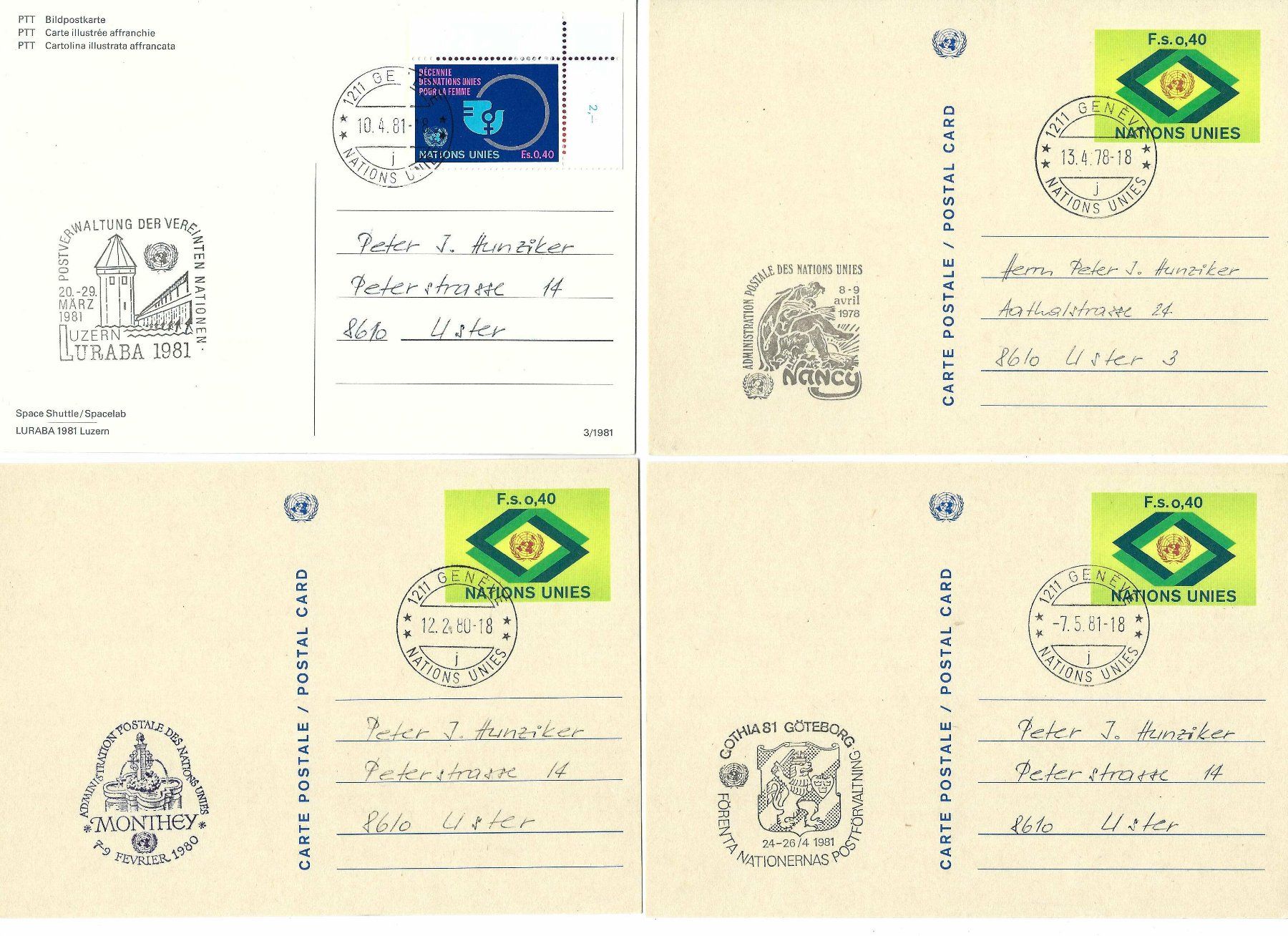 Alle Briefmarken: 8 GS mit UNO-Cachets sc – Gebraucht aus Aarau von fussball-fussball 1