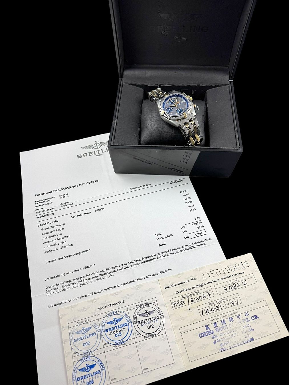 Breitling Orologi: Breitling Chronomat Bicolor Automatic 40mm Fullset *U1138 – Usato da Zürich venduto da GalerieInauen 1
