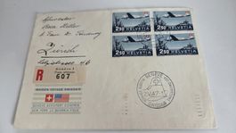 1947 Erstflug Switzerland - USA im 4er Block
