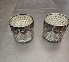 Teelichthalter aus Glas mit Metallrand - NEU