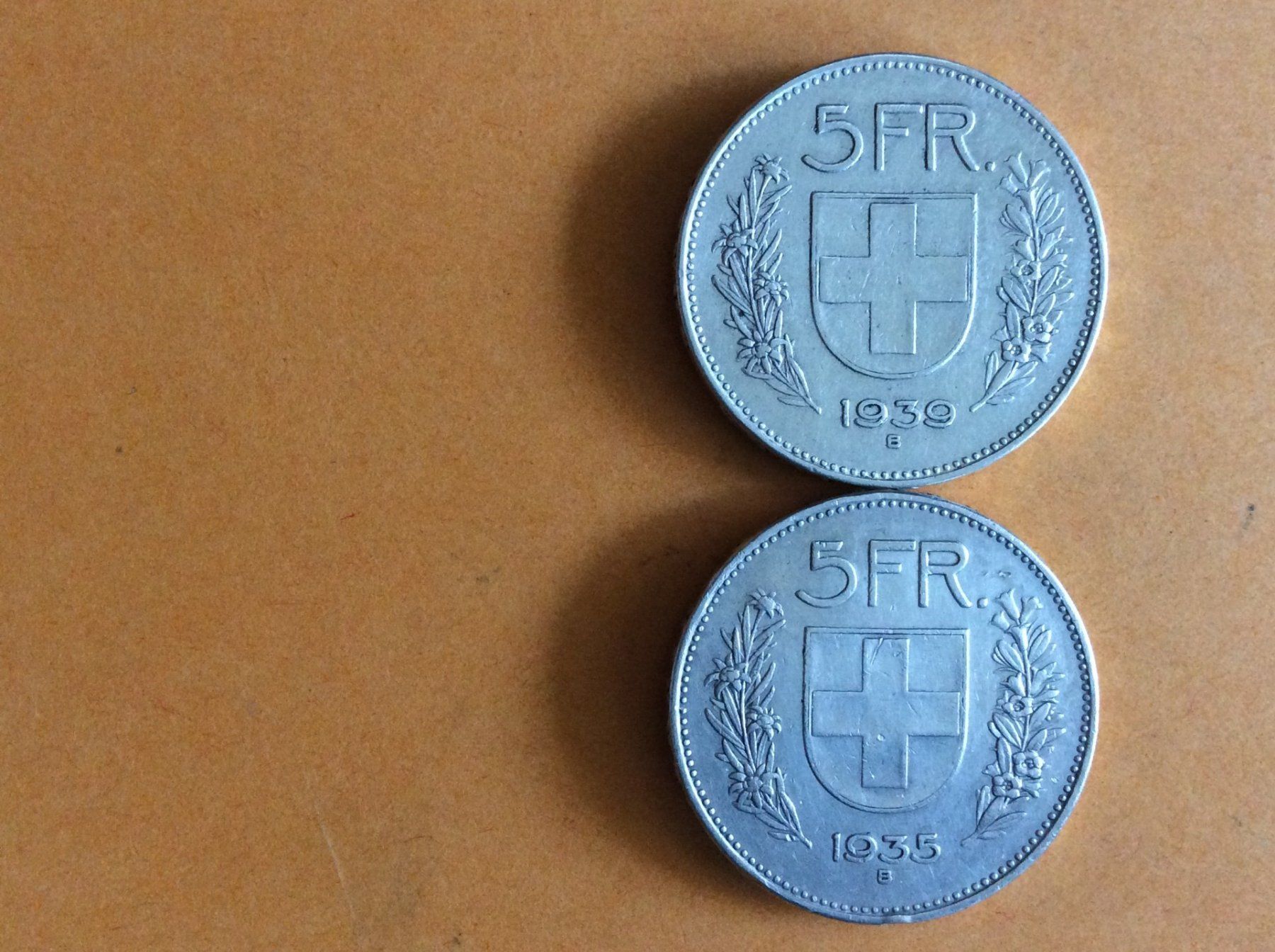 Alle Münzen: 5 francs  1935 - 1939 – Gebraucht aus Genève von pie_fh2d