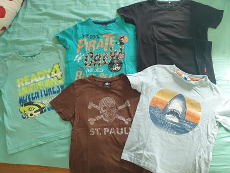 5 T-Shirts Gr. 110/116: Hai, Pirat, Auto, St. Pauli, Basic👕