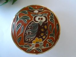 Wunderschöne Cloisonné und Messing Dose mit EULE