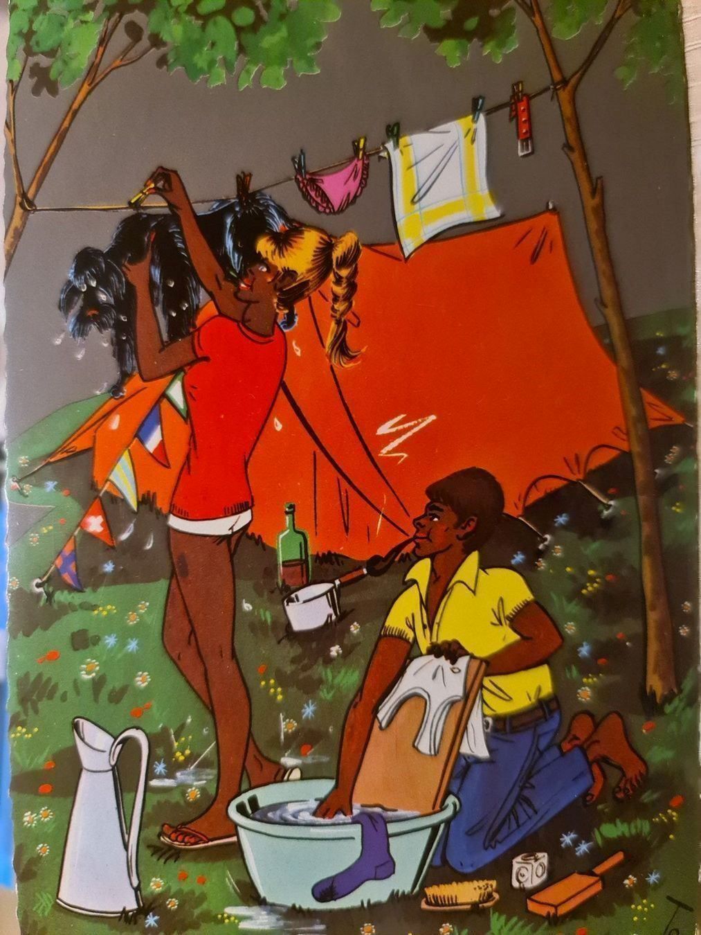 Cartoline postali: Ansichtskarte Camping grosse Wäsche 1971 – Usato da Dintikon venduto da Vexi