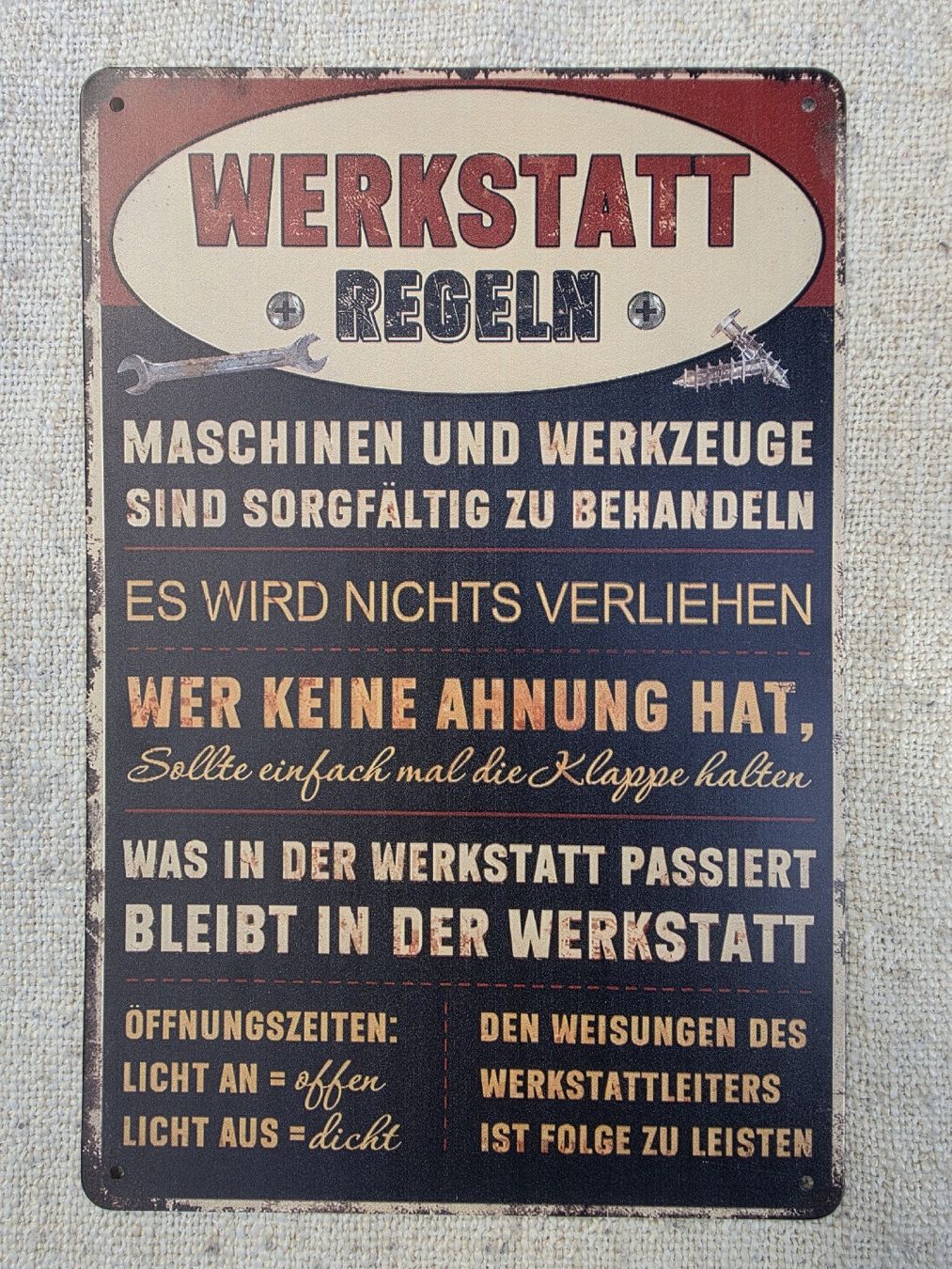 Insegne: Blechschild (Werkstatt-Regeln) – Nuovo (secondo la descrizione) da Gerlafingen venduto da SiM_sch