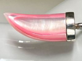5cm Anhänger Perlmutt Zahn in Silber 925 gefasst Lederband