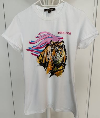 Roberto Cavalli T-Shirt Shirt Weiss Gr. L Damen Bluse