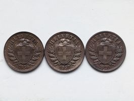 2 Rappen 1936, 1937, 1920 in sehr guten Zustand