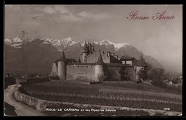 AK Aigle, Le Château et les Alpes de Savoie, Bonne Année