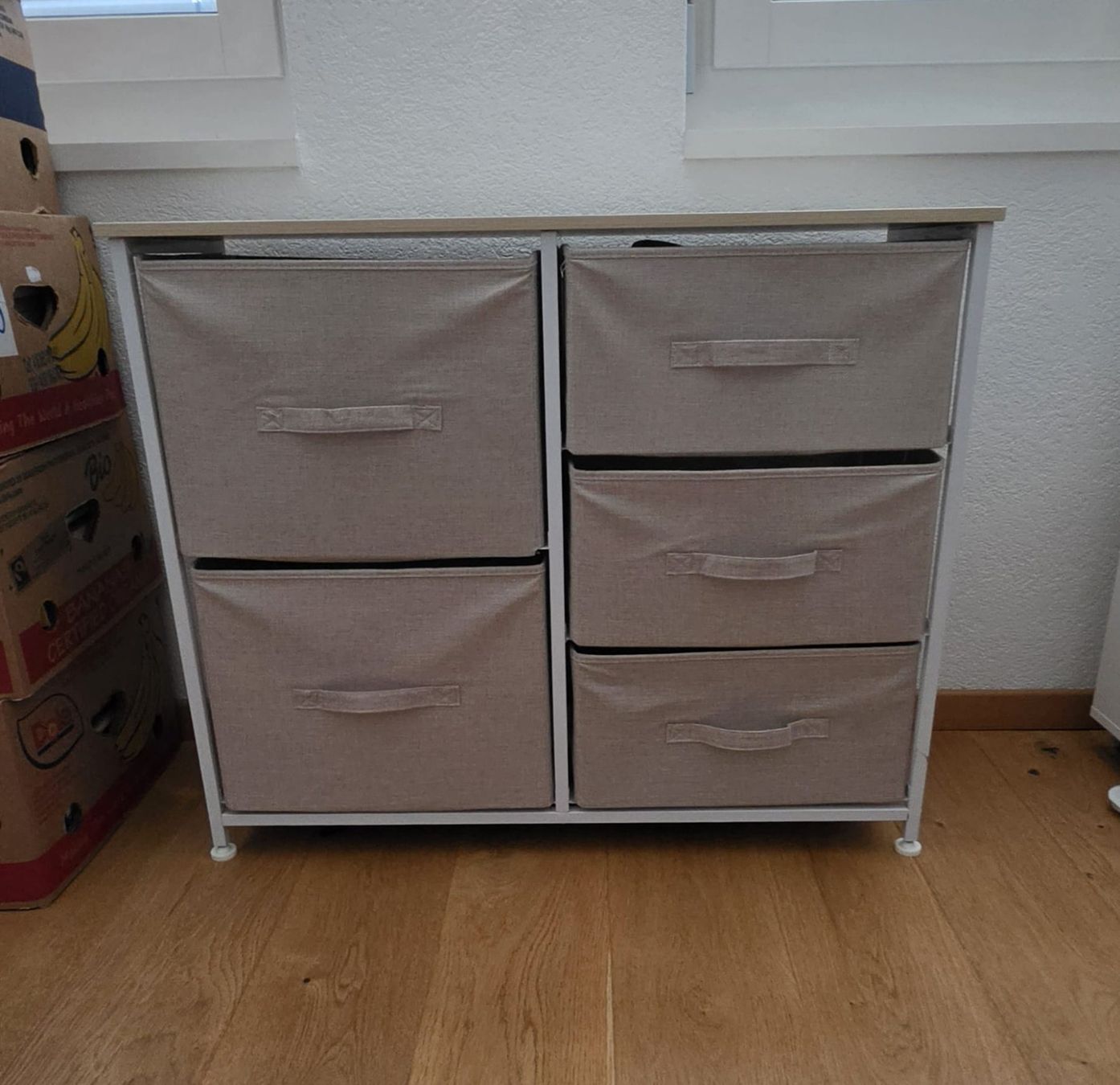 Cassettiere: Kommode mit 5 Stoffschubladen, ca. 84x70x30cm beige – Usato da Fraubrunnen venduto da wol_ql9p