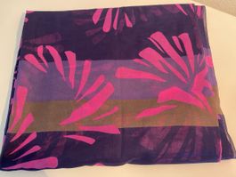 Stoff luftig Blumenprint Dunkelblau Lila Pink 135x213cm (T:2