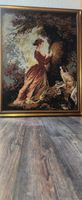 Gobelin Bild Frau mit Hund im Garten gerahmt gebraucht