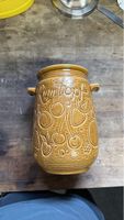Vintage Rumtopf aus Keramik, braun mit Fruchtmuster, 1970er
