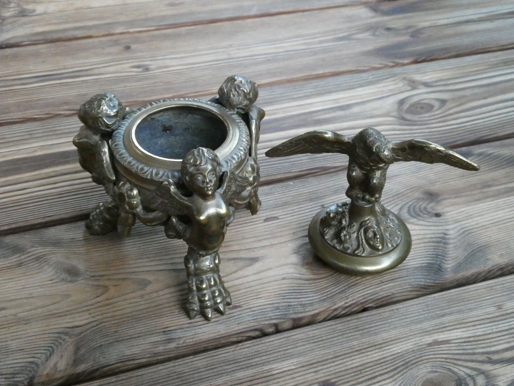 Skulpturen & Statuen: antikes Tintenfass, Tintengefäss schwerer Bronzeguss – Gebraucht aus Lüchingen von  6