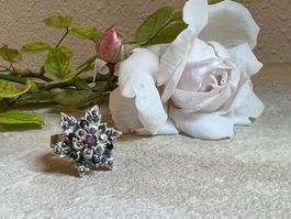 Ring edel besonderes Design Rubin Saphir Markasiten 57,5 S