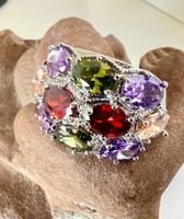 Granatrot, Peridotgrün & Amethystviolett – Ring Silber 925