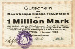 Traunstein 1 Mil.Mark 11.08.1923 VZ+-VZ++ mit Stempel