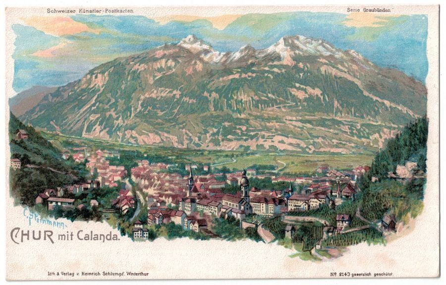Ansichtskarten: Chur mit Calanda, schöne Litho um 1900 – Gebraucht aus Frauenfeld von POML