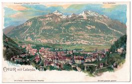 Chur mit Calanda, schöne Litho um 1900