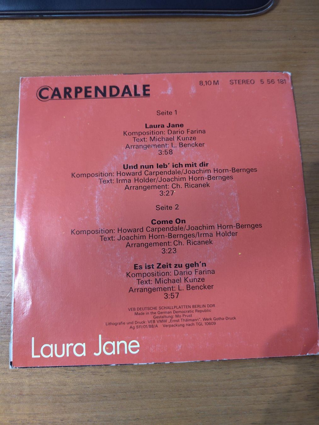 Dischi in vinile: VINYL MAXI Single 7" HOWARD CARPENDALE - LAURA JANE – Usato da Landquart venduto da Chrigi88 1