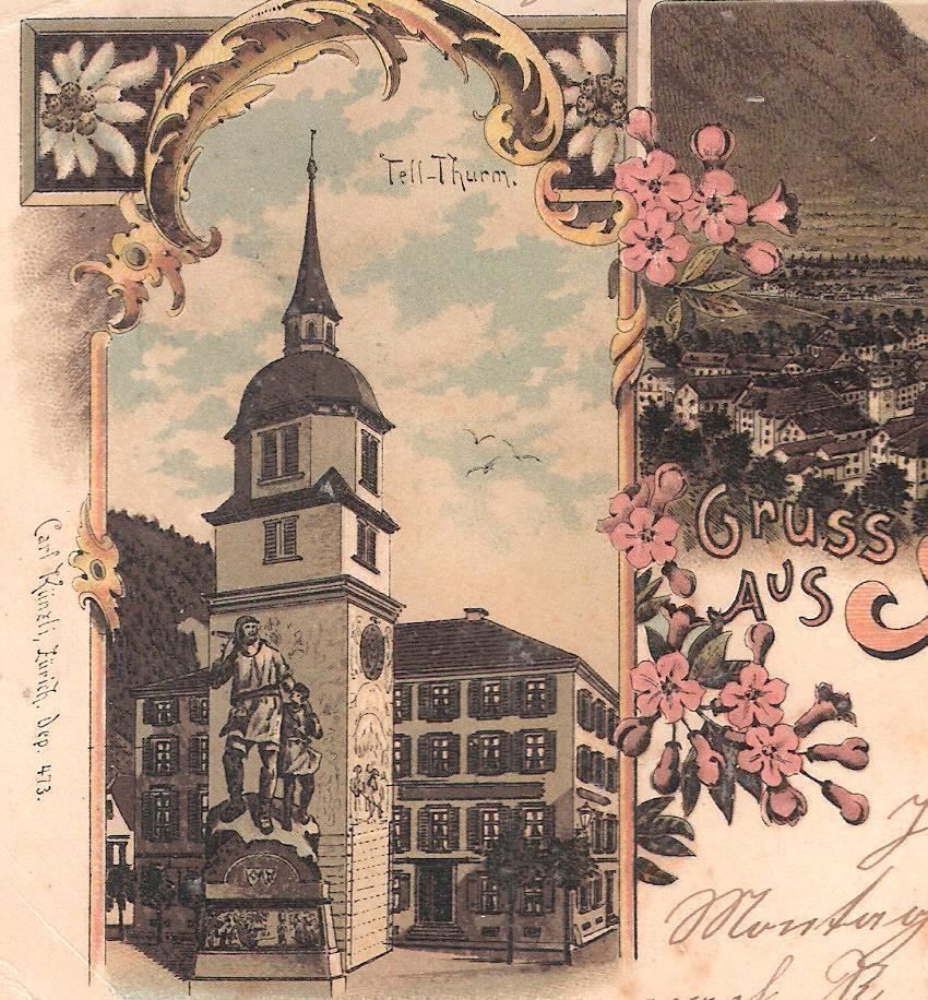 Cartoline postali: 1.6.1900 Farb-Litho/2-Bild "Gruss aus Altdorf" – Usato da Zürich venduto da Hagliweg