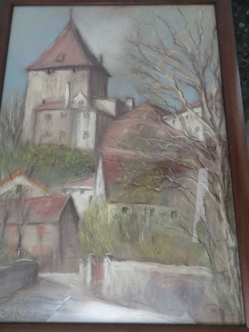 Gemälde: Originalpastellgemälde - C.A. Bollhalder - Chur mit Hofturm – Gebraucht aus Chur von omonia 3