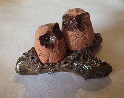 Eule Figur kunstein Handgemacht Ast Glasiert sie Foto