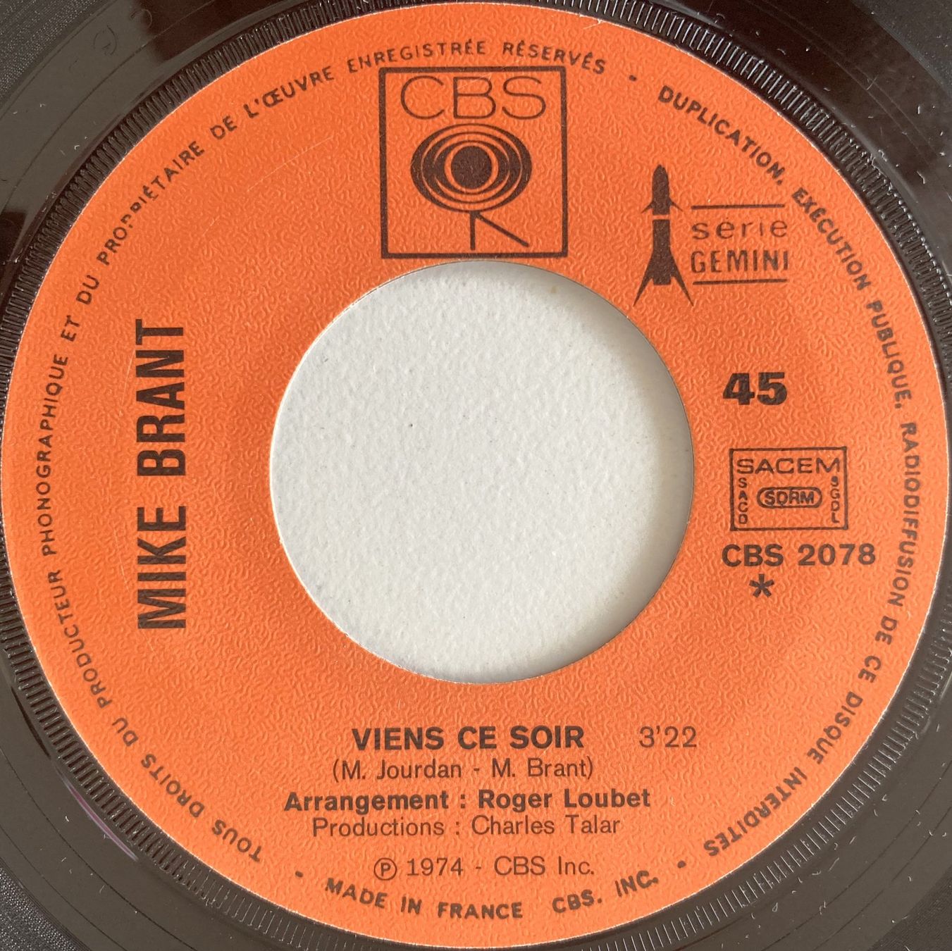 Schallplatten: MIKE BRANT - VIENS, CE SOIR – Gebraucht aus Bottens von hotter-than-hell 2
