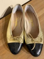 Chanel Ballerinas Gold/Schwarz Leder – Gr. 38,5