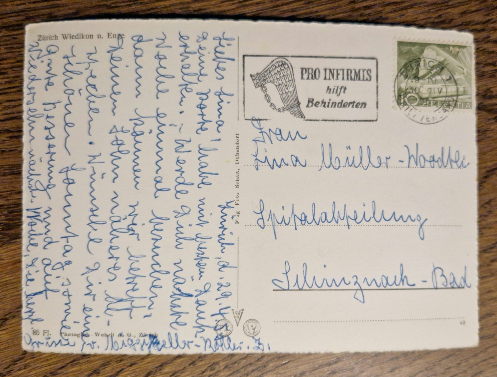 Cartoline postali: Zürich Wiedikon u. Enge 1955 – Usato da Ebikon venduto da Donar50 1