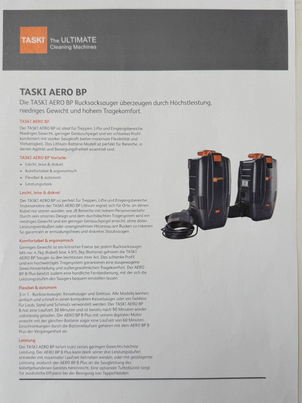 Aspirapolveri & Accessori: TASKI Aero BP B plus Starter Kit Rückenstaubsauger Lithium – Nuovo (secondo la descrizione) da Bettwiesen venduto da gschwellti007 8