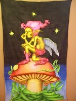 Airbrush Baumwoll-Deko-Tuch 110x190cm - Gnom auf Pilz