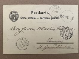 1882 Wigr. 30, 5Rp. Ganzsachen Postkarte von Rodels -Tamins