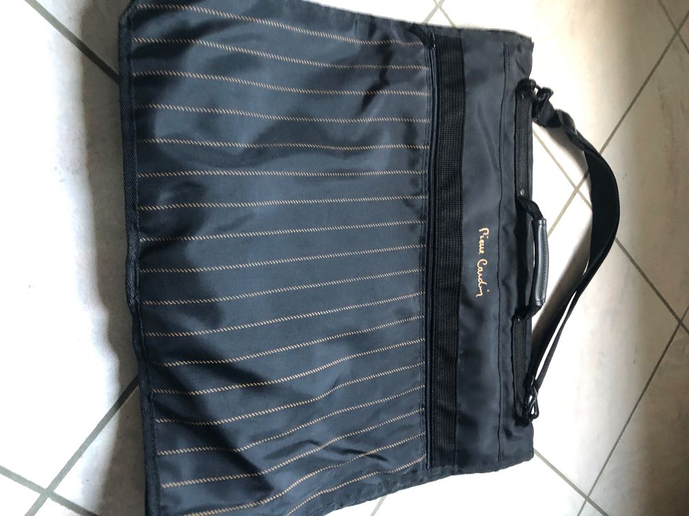 Sac à Main Vintage Pierre Cardin - Cuir Et Textile Marine - Très Bon état