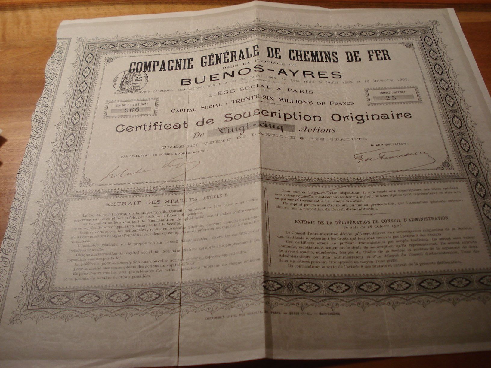 Documenti: Alte Eisenbahnaktie Buenos Ayres 1903 – Usato da Niederwil AG venduto da morostahu 1