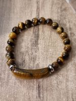 Armband aus Tigerauge (8mm) mit Tigerauge-Platte 10×39 mm