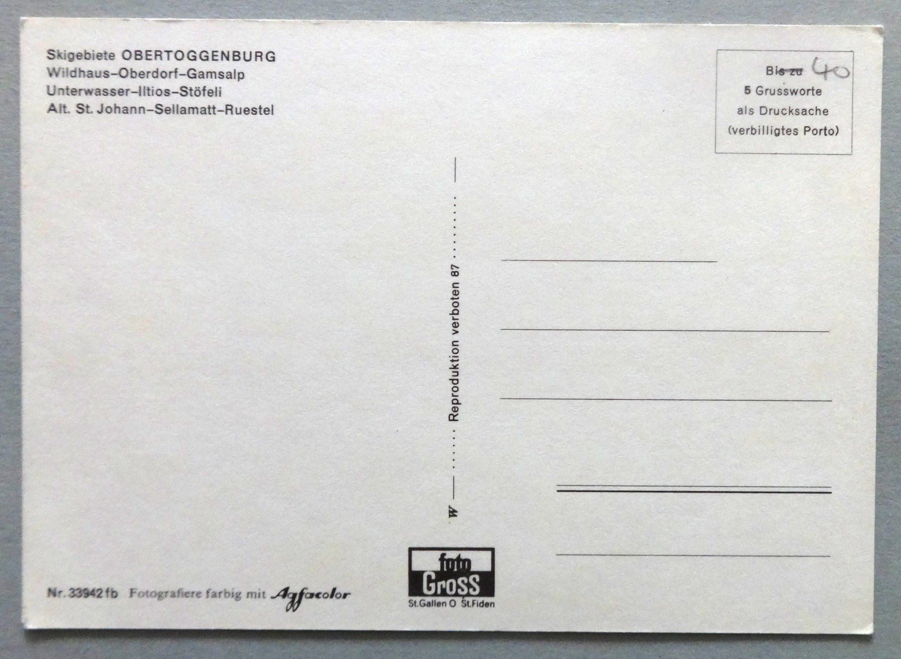 Cartoline postali: Skigebiet Obertoggenburg – Usato da Fétigny venduto da Billy2miny 1