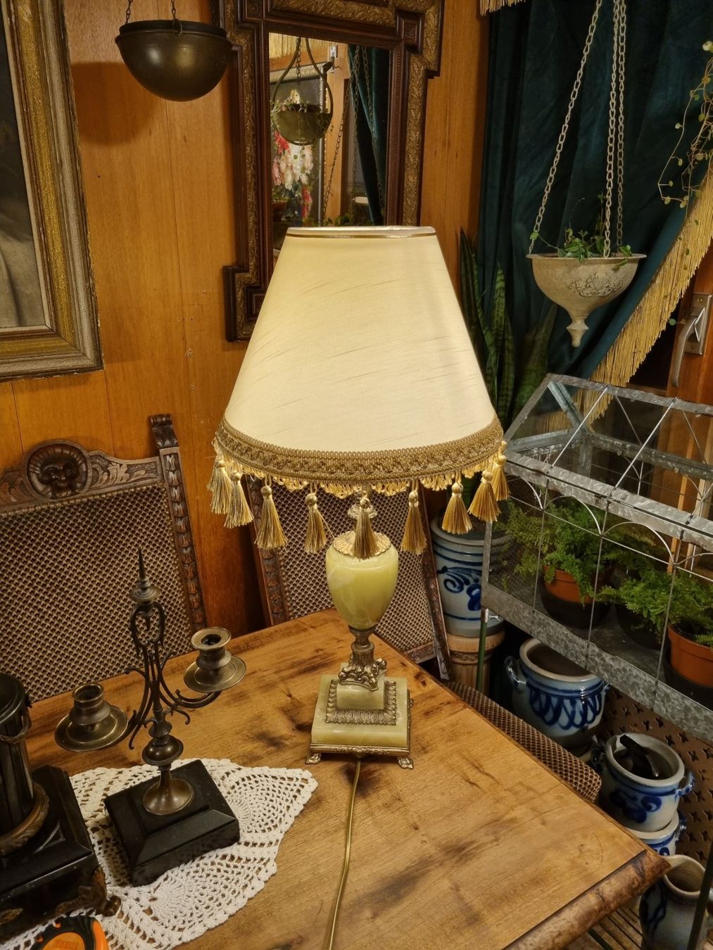 Lampen: Vintage Onyx Tischlampe Messing Barock mit Schirm – Gebraucht aus Scharnachtal von devin03 2