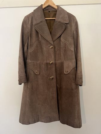 Brauner Vintage Wildleder-Mantel, Grösse M