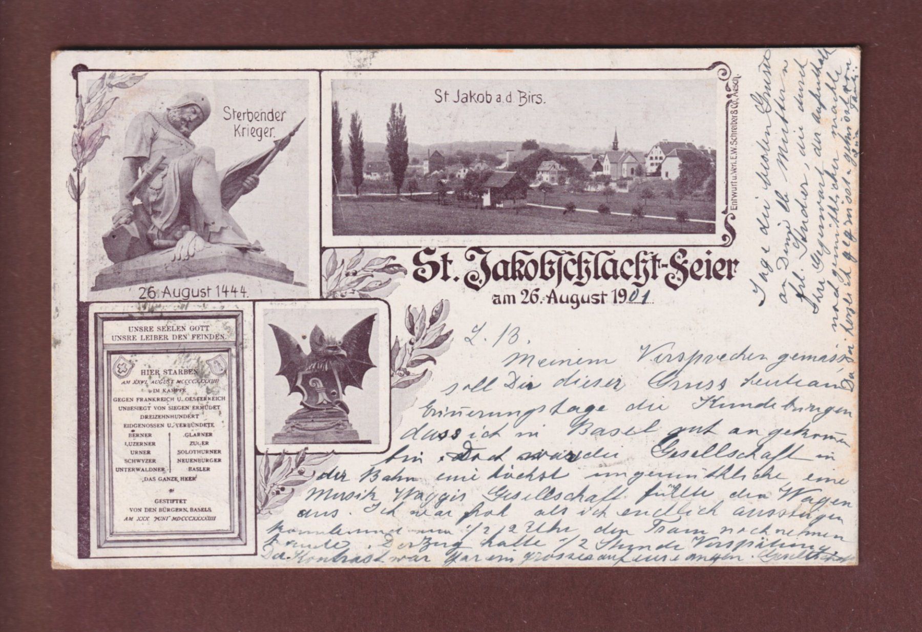 Cartoline postali: BASEL - St. Jakobschlacht Feier - 1901 – Usato da Pully venduto da nicecards