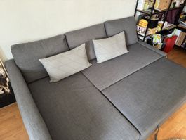 Canapé d'angle convertible gris 3 places avec coffre de rang