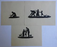 3 Scherenschnitte. Der Rübenzieher. Unleserlich signiert.