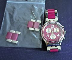 Swatch Damenuhr Irony mit Zirkonia neuwertig pink