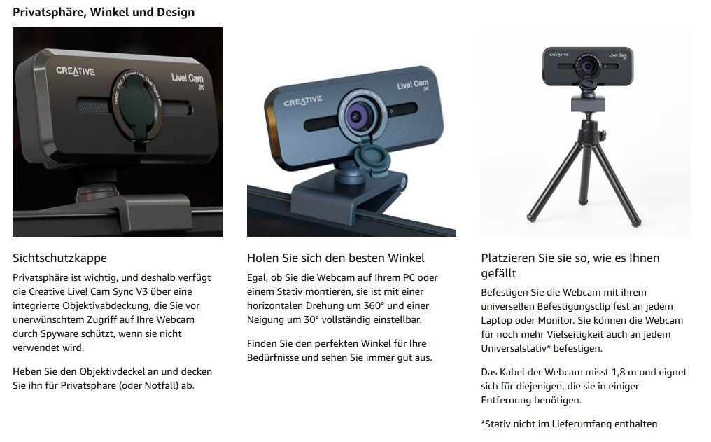 Creative Webcam: Creative Live! Cam Sync V3 - 2K-QHD-USB-Webcam mit 4x Zoom – Usato da Adlikon b.Regensdf venduto da Cappo 2