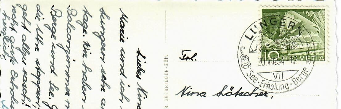 Cartoline postali: Lungern  1954 – Usato da Hochdorf venduto da Ziegel-16 1