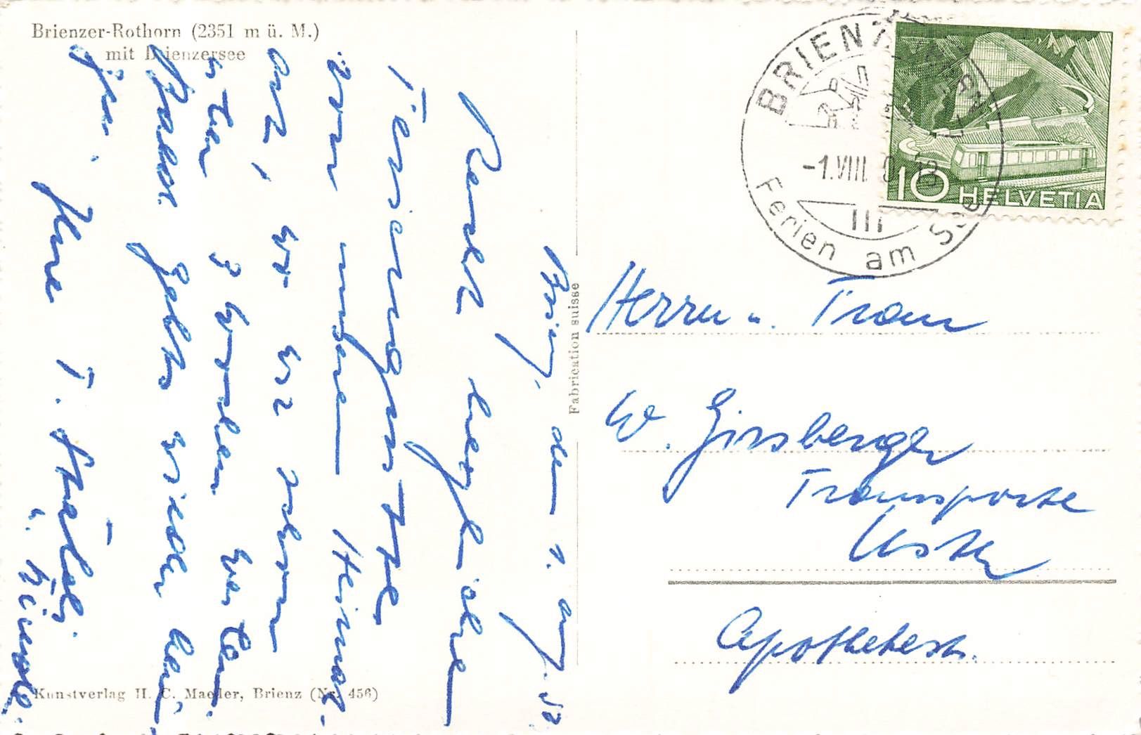 Cartoline postali: Brienzer Rothorn (BE) Bahn mit Brienzersee – Usato da Biasca venduto da Blenio71 1