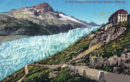 Rhone-Gletscher mit Hotel Belvédère VS, um 1920